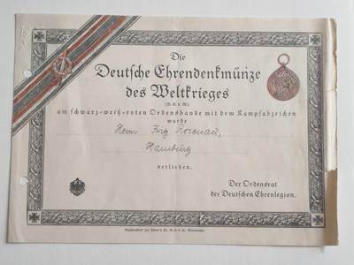 韵星假日军品类拍卖第56期  -- Rimey Holidays Militaria Auction 56 魏玛共和国为祖国服务奖章证书 非常出名的魏玛奖章 证书稀少 没有破损1926颁发带印记