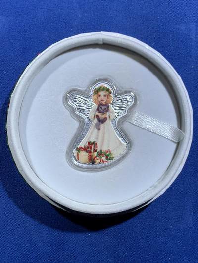 《竞宝斋》第484场 周日，周一，周二 3场连拍 （全场包邮）20级店铺 欢迎送拍 喀麦隆2018年圣诞天使500中非法郎彩色异形精制银币 20克 999银 发行量999枚 盒证全