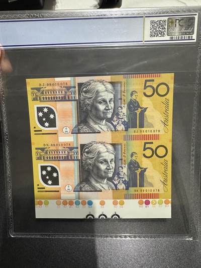 《外钞收藏家》第六百三十一期（五一假期场）（长期征集拍品、欢迎藏友们联系合作） 1999年澳大利亚50元 2连体 PCGS评级67