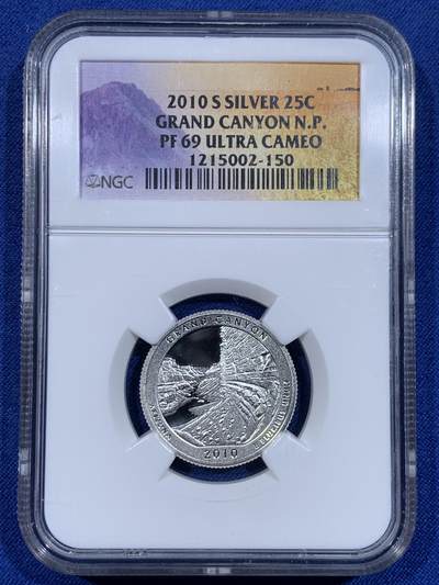《竞宝斋》第484场 周日，周一，周二 3场连拍 （全场包邮）20级店铺 欢迎送拍 - NGC PF69UC 美国2010年美丽美国-大峪谷国家公园1/4元精制银币，PROOF精制币，打制精美 状态佳。
