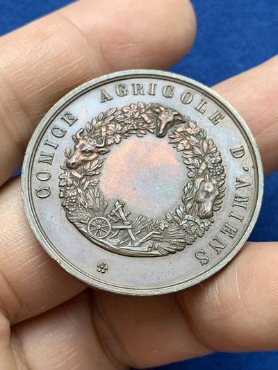 《竞宝斋》第484场 周日，周一，周二 3场连拍 （全场包邮）20级店铺 欢迎送拍 法国亚眠农业协会铜章 20.2克 36.1mm