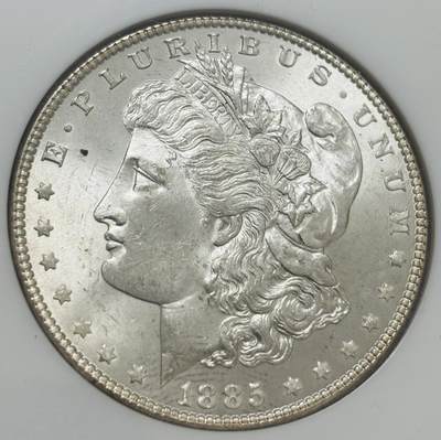 文馨钱币收藏第 303 场，【五一钱币荟，收藏盛宴】长期接代拍业务 NGC MS64  1885 年美国摩根鹰洋银元 老盒严评，炸裂转光，无需多言，细节看图