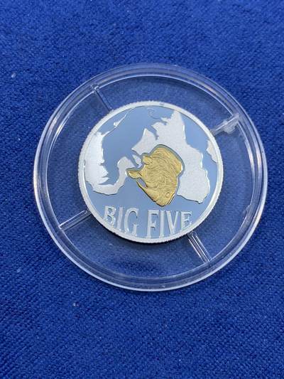 《竞宝斋》第484场 周日，周一，周二 3场连拍 （全场包邮）20级店铺 欢迎送拍 少见 刚果2013年10法郎部分镀金精制银币 非洲五霸-犀牛 1/10盎司999银 发行量3000枚仅在套币中发行