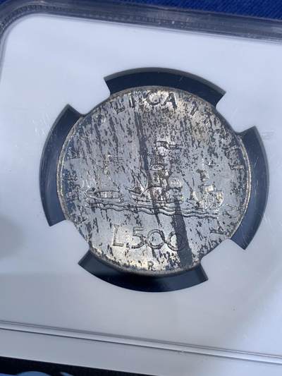 《竞宝斋》第484场 周日，周一，周二 3场连拍 （全场包邮）20级店铺 欢迎送拍 NGC MS64 意大利1958年500里拉银币，该版500里拉首年份，经典人妻帆船设计，代表事业与爱情。