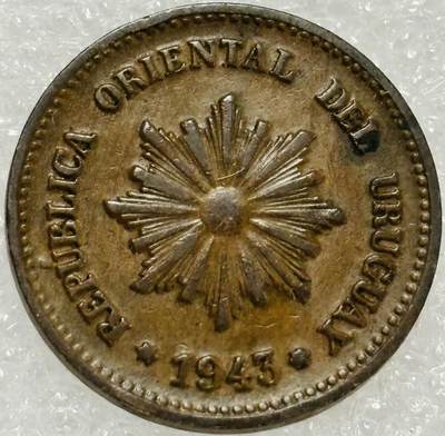 文馨钱币收藏第 302 场，国外回流老铜币，中东阿拉伯地区，拉美等国货币，30 号 1 号二连拍，长期接代拍业务，预计 4 月 4-5 号发货 1943 年乌拉圭太阳神 2 分铜币