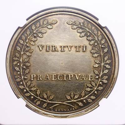 观钱 近现代机制币拍卖No.010（全场顺丰包邮，不区分偏远地区，本场5月5日开始发货）  无纪年（ 可能发行时间1810–1850 年）意大利 罗马神学院银质镀金奖章，GENNARI，直径 40mm，NGC MS62 高浮雕工艺刻画的象征教廷的交叉钥匙与华盖精美华丽