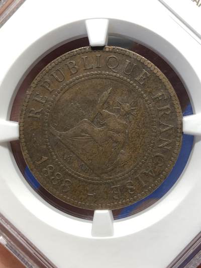 《竞宝斋》第484场 周日，周一，周二 3场连拍 （全场包邮）20级店铺 欢迎送拍 NGC VF35BN 法属印支殖民地1888年1分铜币，特殊年份，少见带中文汉字的外国铜币