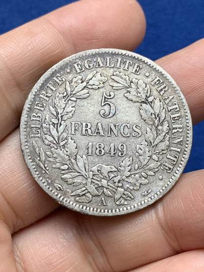 《竞宝斋》第484场 周日，周一，周二 3场连拍 （全场包邮）20级店铺 欢迎送拍 法国1849年谷物女神5法郎银币