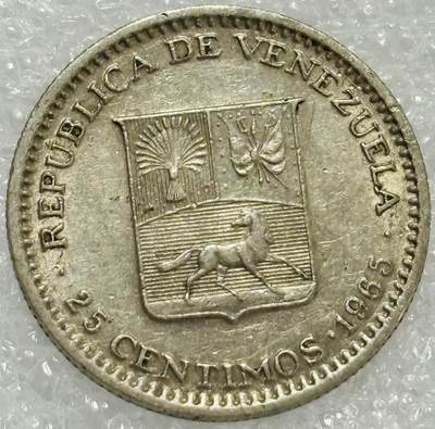 文馨钱币收藏第 302 场，国外回流老铜币，中东阿拉伯地区，拉美等国货币，30 号 1 号二连拍，长期接代拍业务，预计 4 月 4-5 号发货 1965 年委内瑞拉 25 分