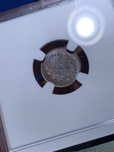 《竞宝斋》第484场 周日，周一，周二 3场连拍 （全场包邮）20级店铺 欢迎送拍 NGC MS64BN 意大利1867年1分铜币