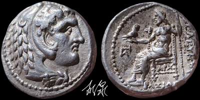 星盘世界钱币 5.2年度精品币大拍 一周年抽奖活动 典藏精品！古希腊-塞琉古帝国 四德拉克马银币，公元前215–200年 亚历山大三世（大帝）制式。 正面：赫拉克勒斯头像向右 铭文塞琉古 美索不达米亚-底格里斯河的塞琉西亚城造币