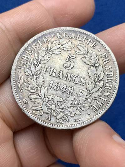 《竞宝斋》第484场 周日，周一，周二 3场连拍 （全场包邮）20级店铺 欢迎送拍 法国1849年谷物女神5法郎银币