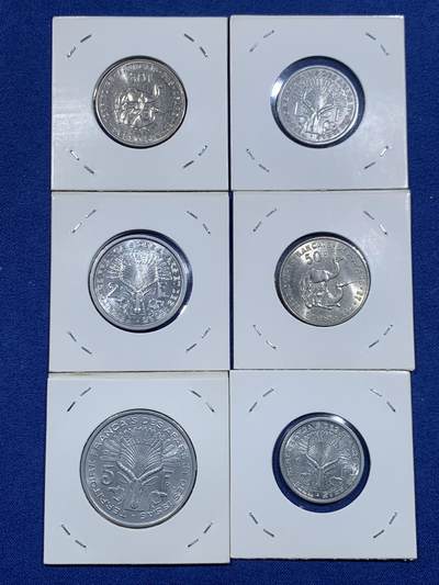 《竞宝斋》第484场 周日，周一，周二 3场连拍 （全场包邮）20级店铺 欢迎送拍 六枚一组 法属阿尔法伊萨1968-1975年法郎 好品