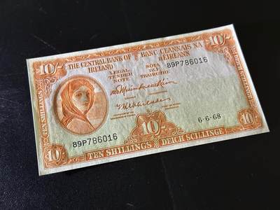 《外钞收藏家》第六百三十一期（五一假期场）（长期征集拍品、欢迎藏友们联系合作） 1968年爱尔兰10先令 全新UNC 尾16