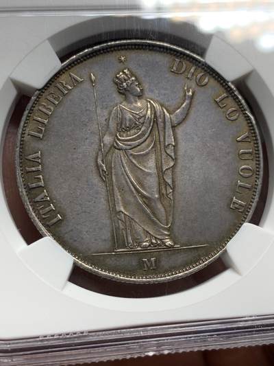 《竞宝斋》第484场 周日，周一，周二 3场连拍 （全场包邮）20级店铺 欢迎送拍 NGC MS61 意大利伦巴第威尼斯革命临时政府1848年5里拉大银币，超级漂亮的深彩包浆，出分非常不易 值得入藏