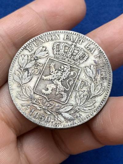 《竞宝斋》第484场 周日，周一，周二 3场连拍 （全场包邮）20级店铺 欢迎送拍 比利时1850年利奥波德一世5法郎银币