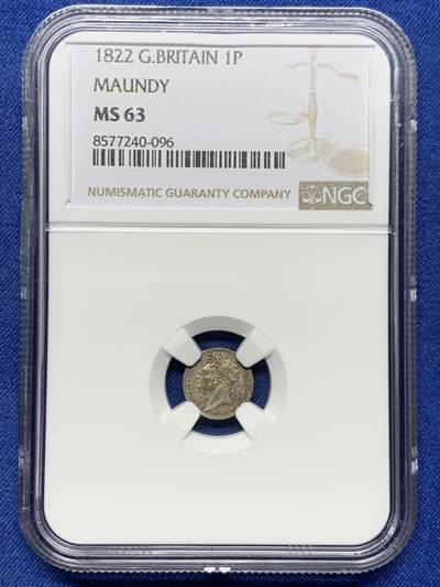 《竞宝斋》第484场 周日，周一，周二 3场连拍 （全场包邮）20级店铺 欢迎送拍 NGC MS63 英国 1822年 乔治四世1便士灌足节银币 细节非常好，此品种较为顶级的状态，麦稀奇少见。