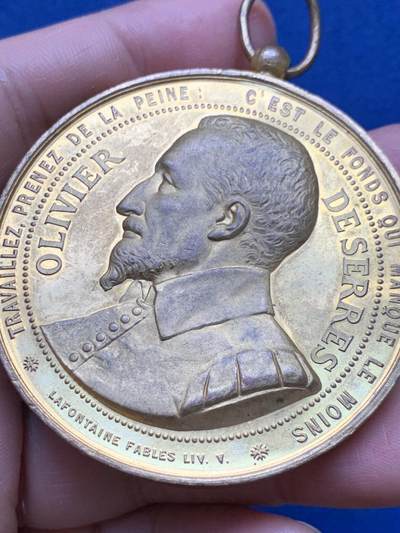 《竞宝斋》第484场 周日，周一，周二 3场连拍 （全场包邮）20级店铺 欢迎送拍 法国农业之父奥利维耶·德·塞尔镀金纪念章 86.8克 55.5mm大直径 双面高浮雕 少见版本