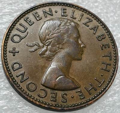 文馨钱币收藏第 302 场，国外回流老铜币，中东阿拉伯地区，拉美等国货币，30 号 1 号二连拍，长期接代拍业务，预计 4 月 4-5 号发货 极美品 1955 年英属新西兰半便士