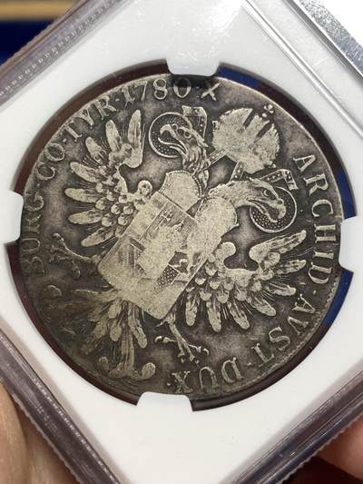 《竞宝斋》第484场 周日，周一，周二 3场连拍 （全场包邮）20级店铺 欢迎送拍 NGC VFD 奥地利1780年特蕾莎泰勒大银币后铸版