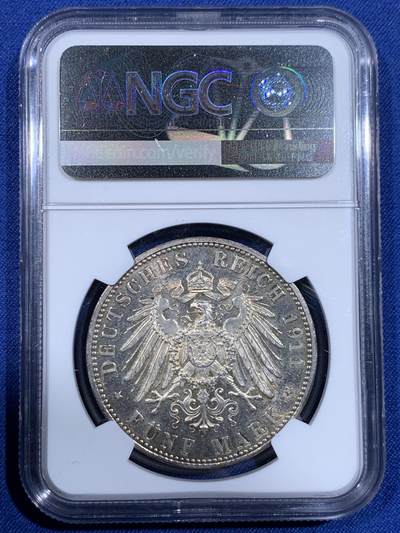 《竞宝斋》第484场 周日，周一，周二 3场连拍 （全场包邮）20级店铺 欢迎送拍 NGC MS61 德国1911年巴伐利亚摄政王利奥波德90大寿5马克银币 状态低评