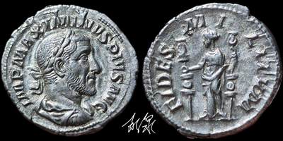 星盘世界钱币 5.2年度精品币大拍 一周年抽奖活动 极美品！ 镜面底版 罗马帝国 公元235-238年 马克西米努斯一世 第纳尔银币  正面为马克西米努斯一世头戴桂冠面右侧像 nnc ms62