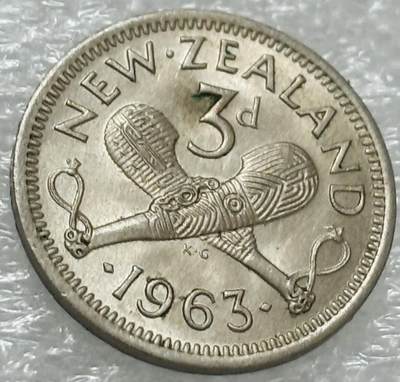 文馨钱币收藏第 302 场，国外回流老铜币，中东阿拉伯地区，拉美等国货币，30 号 1 号二连拍，长期接代拍业务，预计 4 月 4-5 号发货 原光好品 1963 年英属新西兰 3 便士