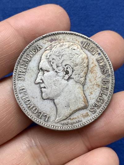 《竞宝斋》第484场 周日，周一，周二 3场连拍 （全场包邮）20级店铺 欢迎送拍 比利时1850年利奥波德一世5法郎银币