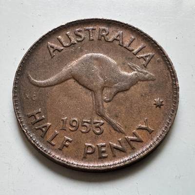 🌹外币初藏🌹🐯2026年第48场   每周二四六晚8️⃣点  大洋洲硬币专场 澳大利亚 1953年 伊丽莎白二世 半便士 a