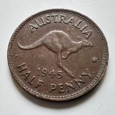 🌹外币初藏🌹🐯2026年第48场   每周二四六晚8️⃣点  大洋洲硬币专场 澳大利亚 1945年 乔治六世 半便士 a