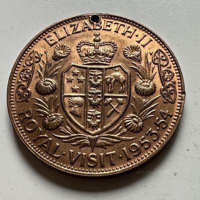 🌹外币初藏🌹🐯2026年第48场   每周二四六晚8️⃣点  大洋洲硬币专场 新西兰 1953-1954年 伊丽莎白二世 皇家访问纪念章 37毫米