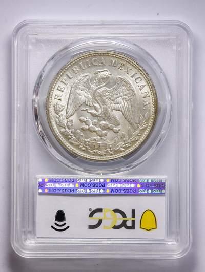 观钱 近现代机制币拍卖No.010（全场顺丰包邮，不区分偏远地区，本场5月5日开始发货）  1898-Mo AM 墨西哥鹰洋壹圆银币（重铸版），PCGS MS63，重铸版来历更具历史价值，币面主图案为自由帽与放射状光芒