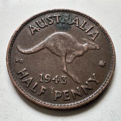 🌹外币初藏🌹🐯2026年第48场   每周二四六晚8️⃣点  大洋洲硬币专场 澳大利亚 1943年 乔治六世 半便士  b