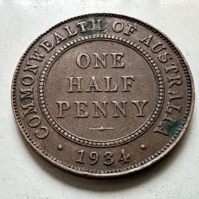 🌹外币初藏🌹🐯2026年第48场   每周二四六晚8️⃣点  大洋洲硬币专场 澳大利亚 1934年 乔治五世 半便士