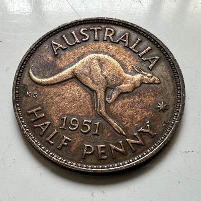 🌹外币初藏🌹🐯2026年第48场   每周二四六晚8️⃣点  大洋洲硬币专场 澳大利亚 1951年 乔治六世 半便士  b