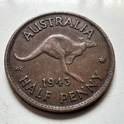 🌹外币初藏🌹🐯2026年第48场   每周二四六晚8️⃣点  大洋洲硬币专场 澳大利亚 1943年 乔治六世 半便士 c