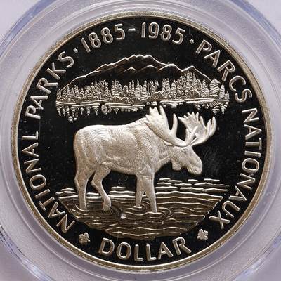 观钱 近现代机制币拍卖No.010（全场顺丰包邮，不区分偏远地区，本场5月5日开始发货）  1985 年 加拿大联邦国家公园百年 1 元精制银币，公博 PF68