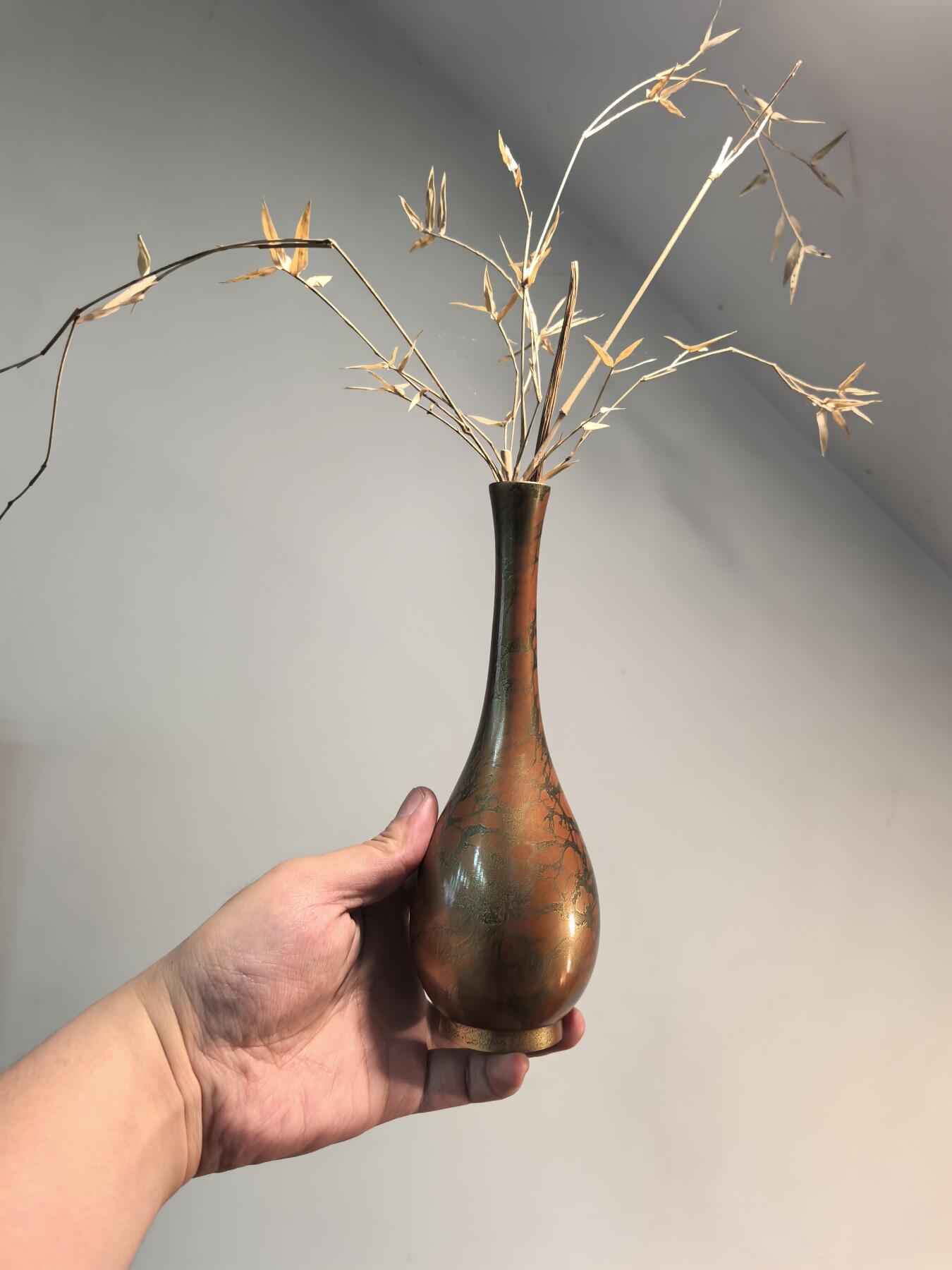 旧藏铜胆瓶窑变釉彩铜瓶中式禅意花插长约19.5底宽4.3 - 兰馨堂古玩艺术