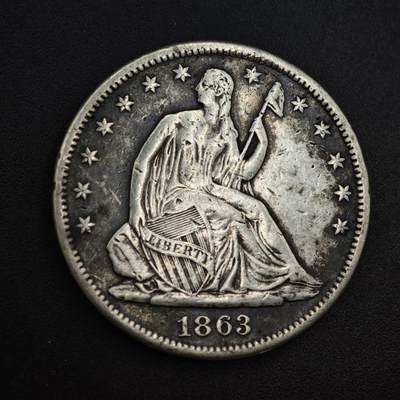 【淘币小摊】实时拍第九百零八拍   银币套币场   每周一发货 - 美国1863年坐人女神半美元银币有焊点