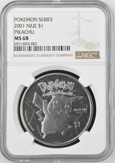 S&S Numismatic世界钱币-拍卖 第129期 - 纽埃2001年 口袋怪物系列-皮卡丘 1元纪念币 NGC MS68  