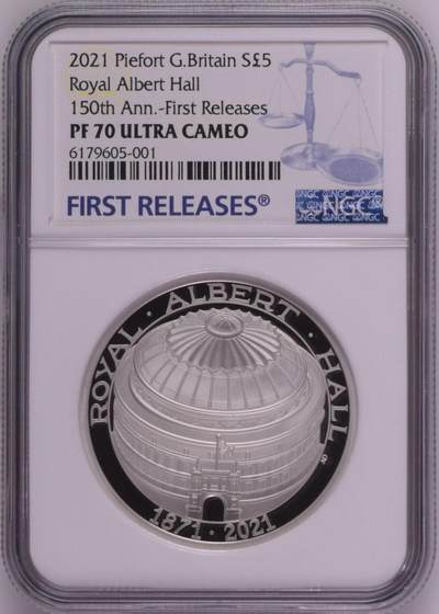 S&S Numismatic世界钱币-拍卖 第130期 - 英国2021年 皇家阿尔伯特音乐厅150周年 5英镑精制加厚纪念银币 56.56克925银 发行量1110枚 NGC PF70UC 首期发行 冠军分