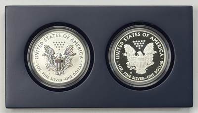 S&S Numismatic世界钱币-拍卖 第131期 - 美国2012年 自由行走女神 1美元1盎司银币 S版精制和反精制2枚一对 官方豪华包装