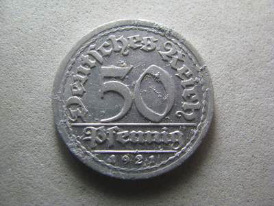 德国钱币 No.17 - 1921年G版 50芬尼 铝币
