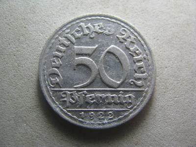 德国钱币 No.17 - 1922年D版 50芬尼 铝币