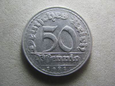 德国钱币 No.17 - 1921年D版 50芬尼 铝币