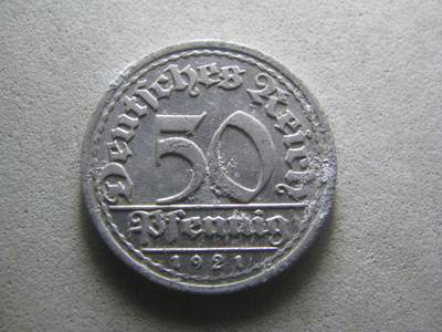 德国钱币 No.17 - 1921年G版 50芬尼 铝币