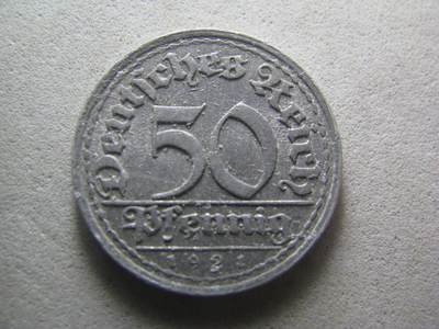 德国钱币 No.17 - 1921年E版 50芬尼 铝币