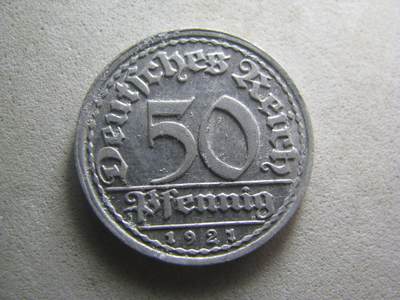 德国钱币 No.17 - 1921年F版 50芬尼 铝币