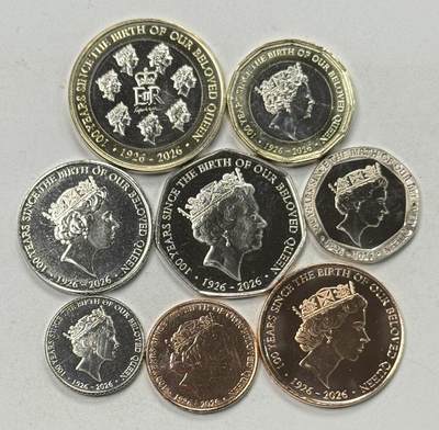 S&S Numismatic世界钱币-拍卖 第134期 - 直布罗陀2026年 伊丽莎白二世女王诞辰100周年 8枚纪念套币 含2枚双色高值币
