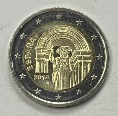 S&S Numismatic世界钱币-拍卖 第135期-2欧元特辑 - 西班牙2018年 联合国教科文组织世界遗产系列-圣地亚哥-德孔波斯特拉古城 2欧元双色纪念币